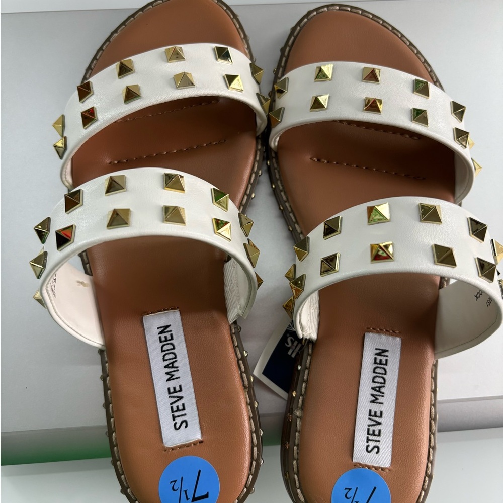 Steve Madden White and Gold Studded Sandals